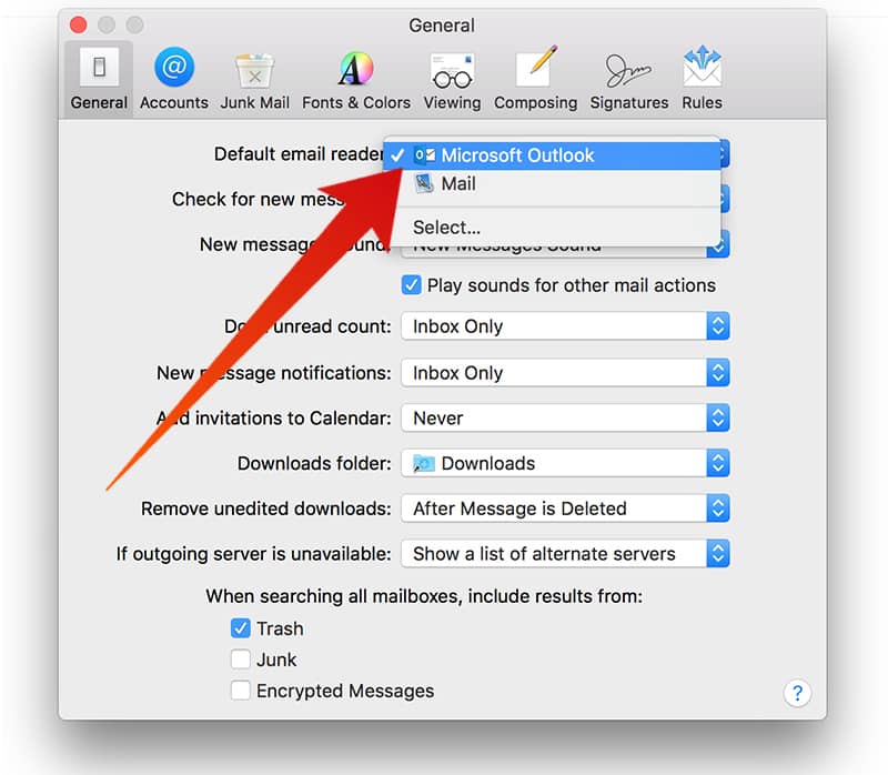 How to set outlook as default email client on mac